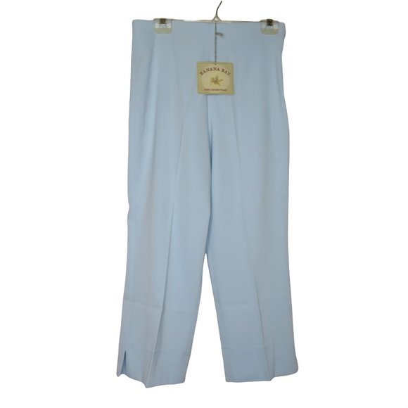 Vintage 80s Crop Carpi Pants 8 Baby Blue High Waist Flat Front Zip Stretch NEW - Picture 2 of 10